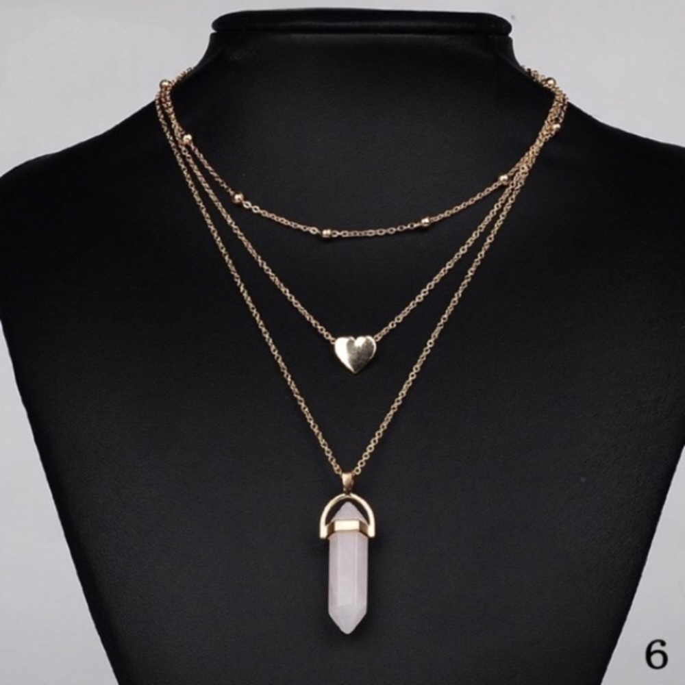 Gold Boho pink crystal layered choker necklace - Picture 2 of 4